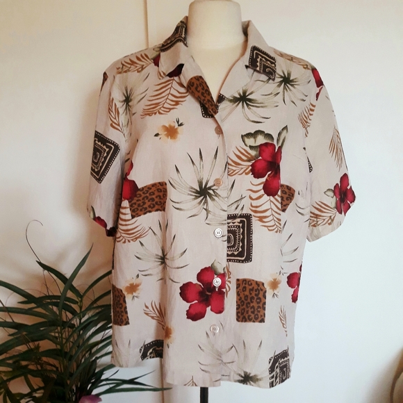 JM Collection Tops - 🌺2x Host Pick! VTG Linen Hawaiian Button Down Top